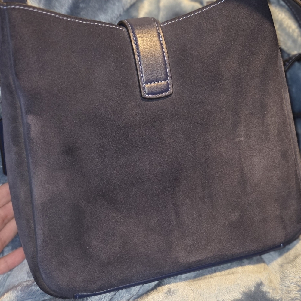 Coach Navy Blue Suede Shoulder Bag - Picture 3 of 9